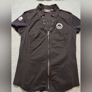 Harley Davidson Black Short Sleeve Zip-Up Shirt